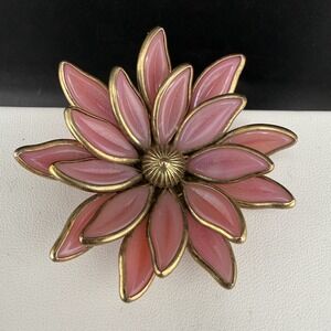 Vintage Trifari Brooch Pink Glass Gold Tone Flower